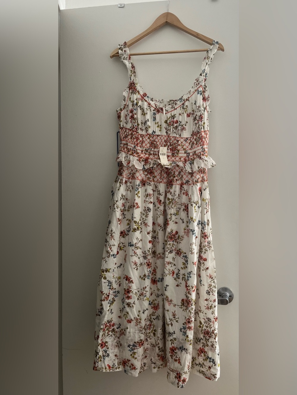 Anthropologie Floral White Sundress with orange Smocked Waist